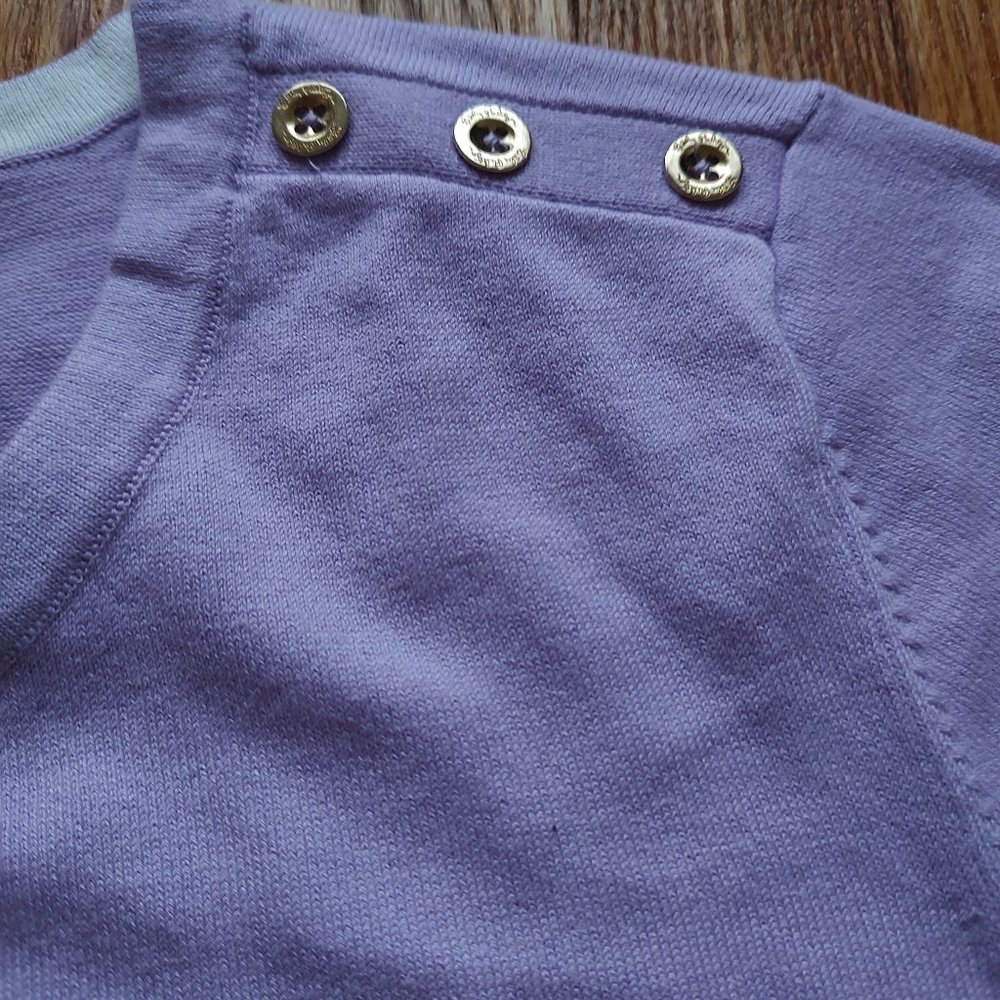 Lilly Pulitzer Callee Sweater Lilac Fressia Purple Pullover Gold White Buttons L - Picture 10 of 16